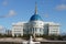 Ak Orda Presidential Palace against blue sky with clouds in late autumn. Nur Sultan