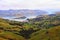 Akaroa Harbor lake and hills in New Zealand