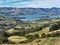 Akaroa harbour in the afternoon with farmland on the foreground. Canterbury, South Island, New Zealand