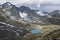 Akchan valley from Surovy Pass. Upper Akchan lake. Altai Mountains landscape