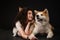 Akita inu Dog and young Woman, Japanese akita dog