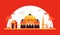 Akshardham and Gateway of India in New Delhi - colored vector illustration