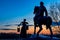 Aksinya and Grigory Melehov monument at sunset in Vyoshenskaya village, Russia