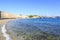 Akti Sachtouri beach, only sand beach in Rhodes town, Rhodes