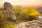 Aktovsky Canyon in Ukraine surrounded large stone boulders