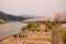 Akunodate,Akita,Tohoku,Japan on April 27,2018:Hanami picnics along the Hinokinai River in spring.selective focus