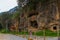 AKYAKA, MUGLA, TURKEY: Ancient Lycian tombs carved into the rock in the village of Akyaka.