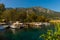 AKYAKA, MUGLA, TURKEY: Sightseeing boats for tourists on the Azmak river in the village of Akyaka.