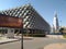 Al Faisaliyah pyramid shape building in perspective view and iconc National Library in Riyadh