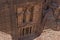 Al Khazneh, the Treasury in Petra with elegantly decorated in the Greek style. Building in rocks of pink sandstone. Petra, a