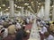 AL MADINAH, SAUDI ARABIA-CIRCA MAY 2019: Muslim men prepare to break fast at sunset inside Nabawi mosque in Medina, S.Arabia. Due