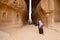 Al Ula, Saudi Arabia, February 19 2020: Tourists inside the Siq of Jabal Ithlib in Al Ula, KSA