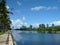 Ala Wai Canal, hotels, Condos, Golf Course and Coconut trees on