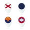 Alabama, Alaska, Arizona, Arkansas flag location map pin icon