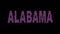 Alabama. Animated appearance of the inscription. Isolated Letters from pixels. Purple, magenta colors.