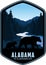 Alabama vector label with  black bear family and Little River Canyon