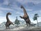 Alamosaurus dinosaurs fighting in the mountain - 3D render