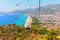 Alanya cable car, view on the Kleopatra beach, Turkey