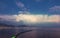 Alanya city harbor panorama in the evening with lighting