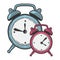 Alarm clock, analog watches. Vector in doodle and sketch style