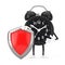 Alarm Clock Character Mascot with Red Metal Protection Shield. 3d Rendering