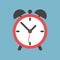 Alarm clock icon. Flat design style. Simple icon on blue background. Web site page and mobile app design element