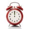 Alarm clock at midnight hour on white background