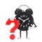 Alarm Clock Person Character Mascot with Red Question Mark Sign. 3d Rendering