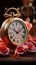 Alarm clock showcased against a charming vintage rose flower backdrop
