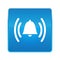 Alarm ringing bell icon shiny blue square button