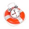 Alarmclock in Lifebuoy on White Background.