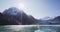 Alaska cruise travel landscape. Glacier Bay Johns Hopkins Glacier on cruise ship