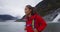 Alaska glacier landscape - tourist visiting Mendenhall Glacier attraction