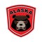 Alaska Grizzly mascot. Bear emblem sign. Wild animal logo for Al