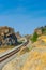 Alaska Railroad at Beluga Point in the Chugach Mountain Range, Seward Highway Scenery