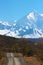 Alaska Range and hilly road in Denali NP