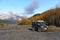 Alaska, Resurrection River Bed - September 26, 2017. Offroad Car parked in Resurrection River Bed, Exit Glacier, Kenai Fjords