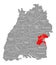 Alb-Donau-Kreis county red highlighted in map of Baden Wuerttemberg Germany