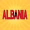 Albania flag text with sunburst illustration