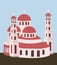 Albania landscape, Resurrection Cathedral, city centre, Korca, Albania, KorÃ§a, vector illustration