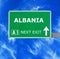 ALBANIA road sign against clear blue sky