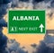 ALBANIA road sign against clear blue sky