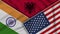 Albania United States of America India Flags Together Fabric Texture Illustration