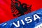 Albania visa document close up. Passport visa on Albania flag. Albania visitor visa in passport,3D rendering. Albania multi