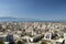 Albania, Vlore, cityscape seen from Kuzum Baba hill. Aerial city view, city panorama of Vlore with the monument of the partisans