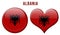Albanian flag in rounded and heart shape buttons