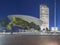 Albany, New York - Oct 15, 2019: Night View The Egg, a Performing Arts Venue. It was Designed by Harrison & Abramovitz as Part of