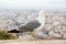 Albatross over background of panorama of Alicante Spain. City view from Mount Santa Barbara with bird