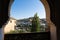 Albayzin district of Granada, Spain, from a window in the Alhambra palace