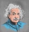 Albert Einstein colored portrait illustration, line art vector